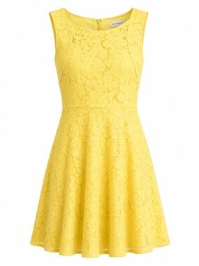 Donna Morgan Yellow Floral Lace Fit & Flare Dress | Size 8